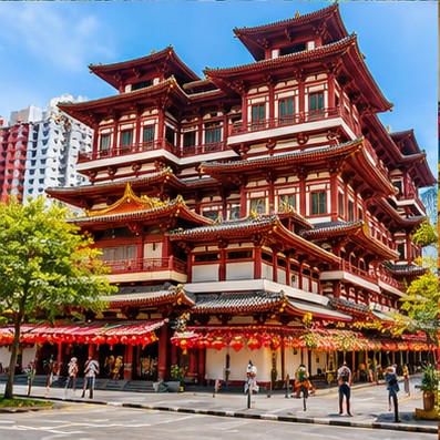 牛車水・佛牙寺的景點AI 風格示意圖